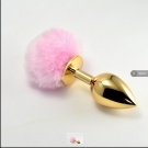 Анальная пробка с розовым хвостом Small Gold Plug